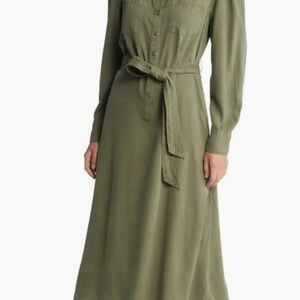 Olive Green Belted Shirt Dress